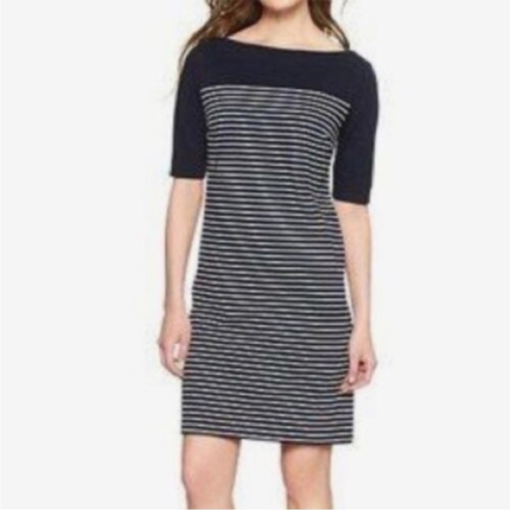 Gap Boatneck Mariner Nautical Navy & White Stripes Knit Shift Dress - Sz L